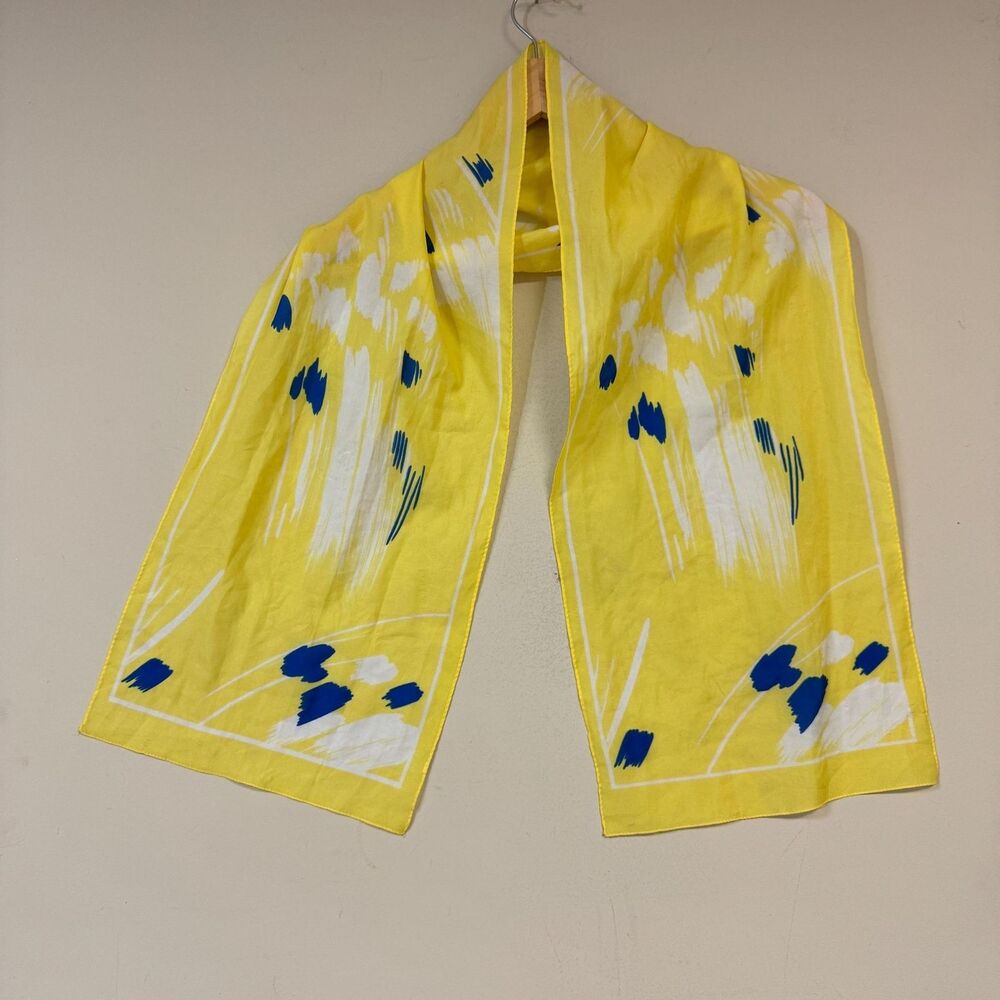 Abstract Print Scarf Yellow Blue Retro Lightweight Versatile Neck Accessory Tie
